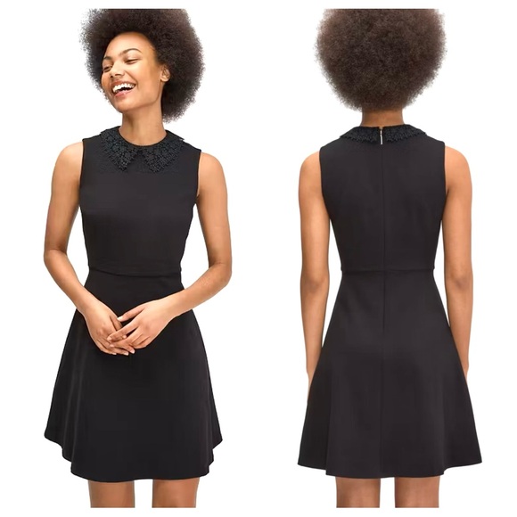 Kate Spade Crochet Lace Peter Pan Collar Ponte Knit Sleeveless Flare Dress - Picture 6 of 14